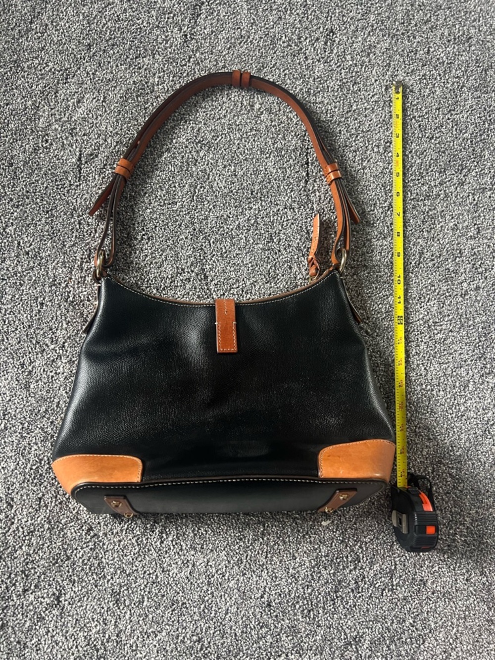 Dooney & Bourke Black Leather Shoulder Bag with Tan Accents - Picture 7 of 8